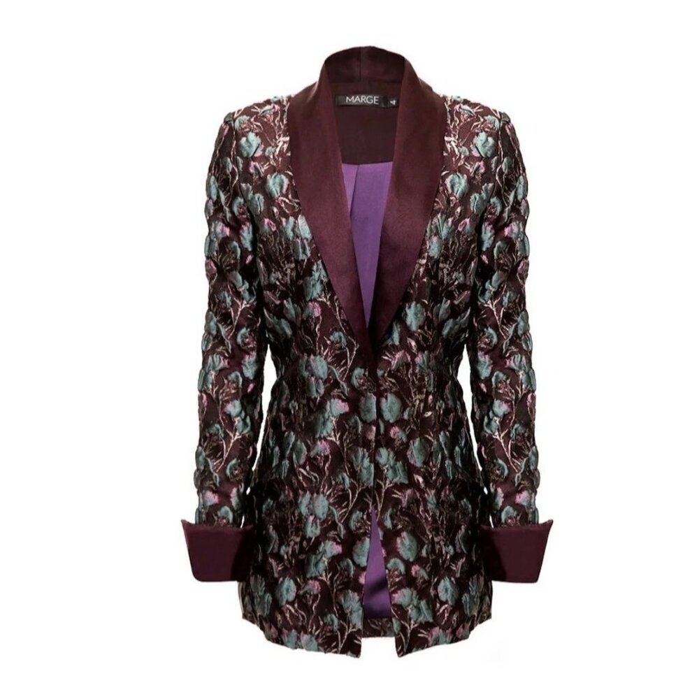 Marge Blazer silk Blazer sz 10 Deep Plum art to wear Elin Textured Jacwuar